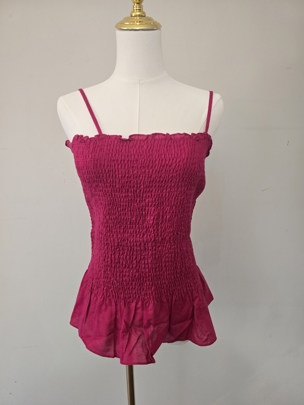 Maeve Anthropologie Fuchsia Pink Cotton And Linen Smocked Ruffle Hem Cami